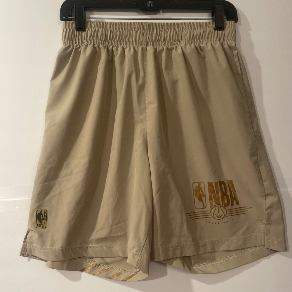 NBA Basketball‎ Shorts Mens Tan Gold Metallic Graphic Athletic Elastic Size M